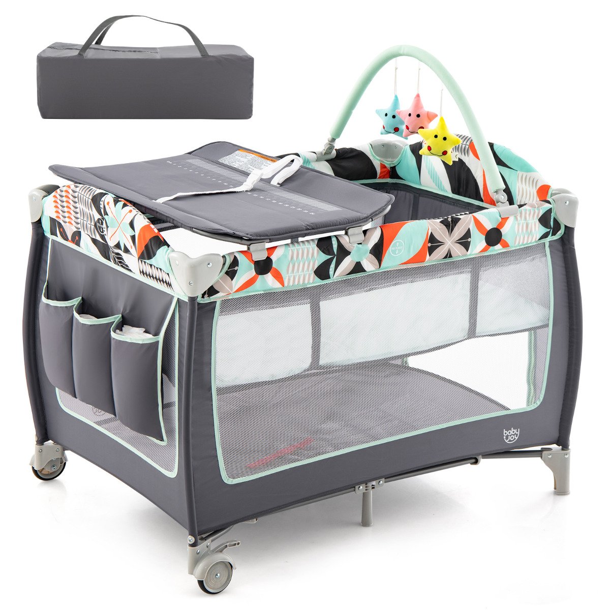 3 in 1 Baby Playard Portable Infant Nursery Center with Toy Bar-Blue