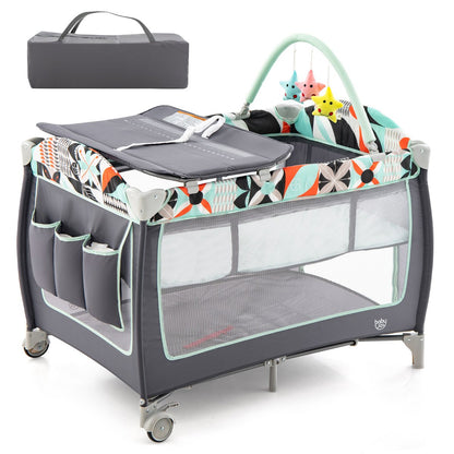 3 in 1 Baby Playard Portable Infant Nursery Center with Toy Bar-Blue