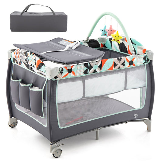 3 in 1 Baby Playard Portable Infant Nursery Center with Toy Bar-Blue