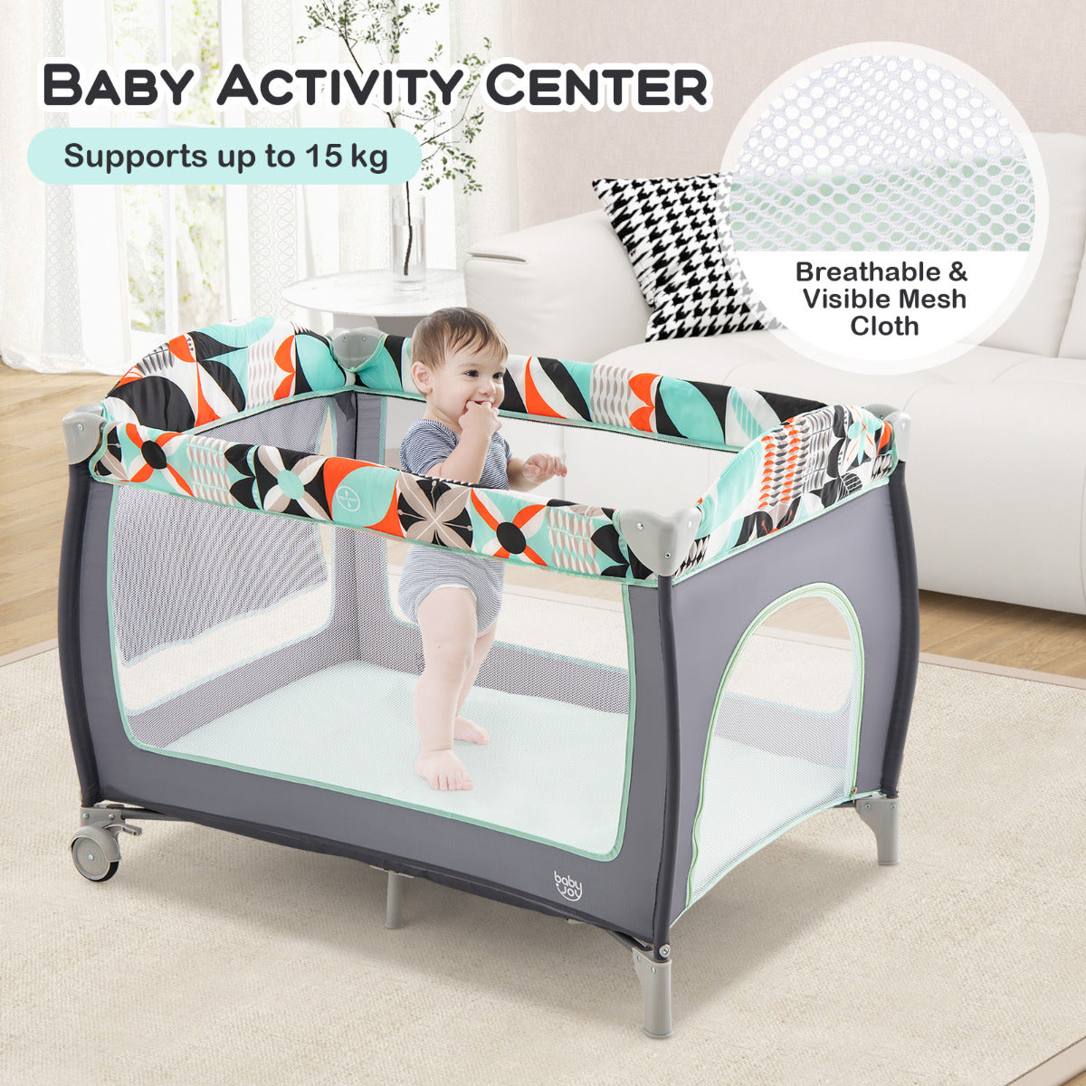 3 in 1 Baby Playard Portable Infant Nursery Center with Toy Bar-Blue
