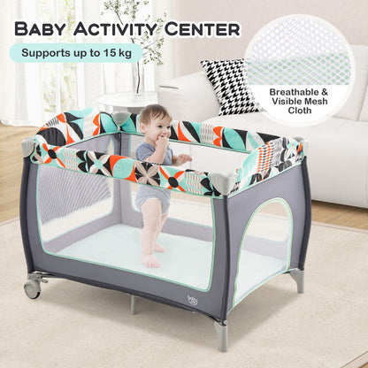 3 in 1 Baby Playard Portable Infant Nursery Center with Toy Bar-Blue