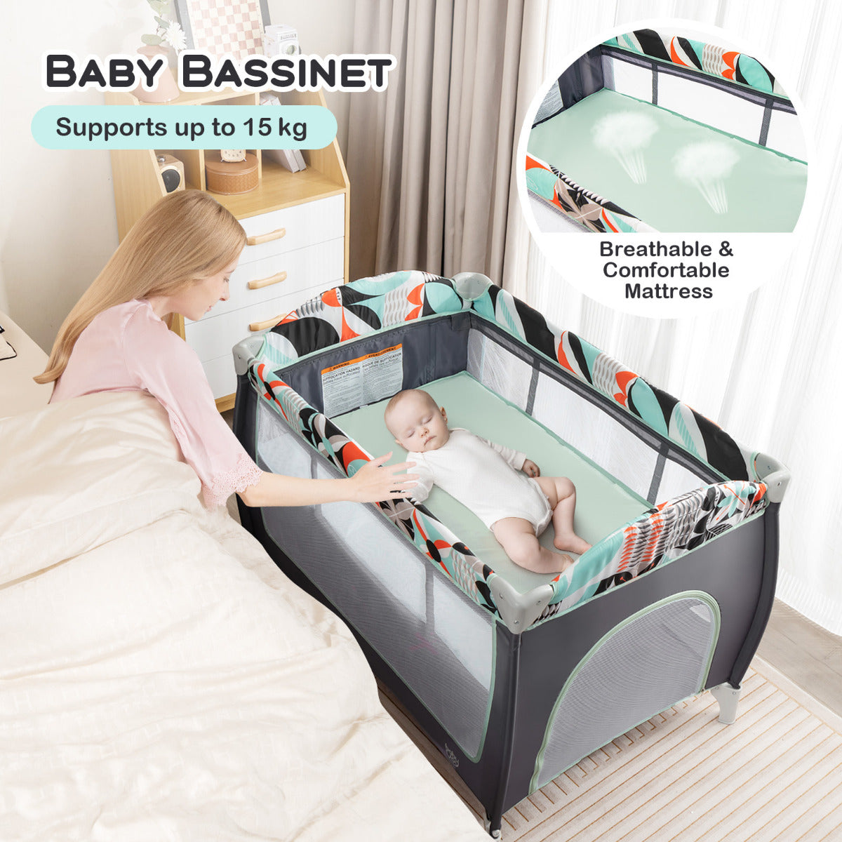 3 in 1 Baby Playard Portable Infant Nursery Center with Toy Bar-Blue