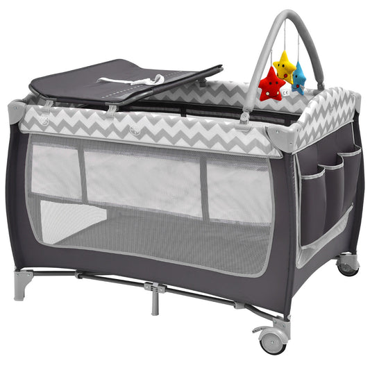 3 in 1 Baby Playard Portable Infant Nursery Center with Toy Bar-Grey