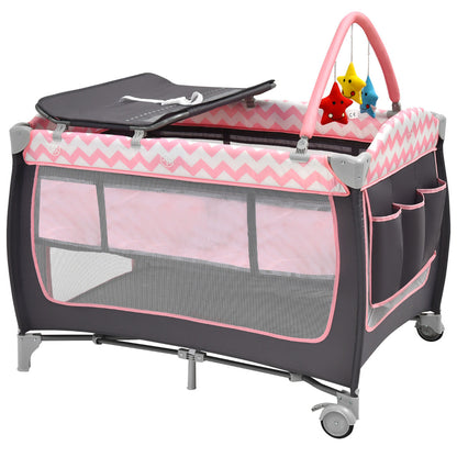 3 in 1 Baby Playard Portable Infant Nursery Center with Toy Bar-Light Pink