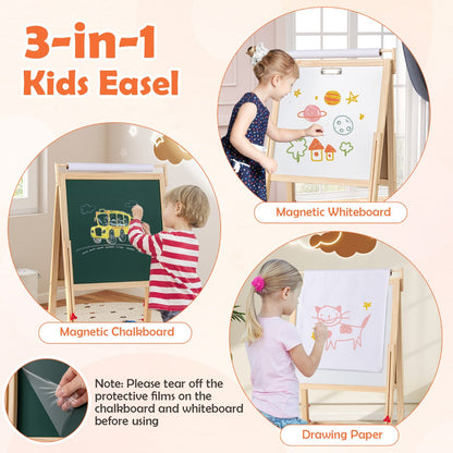 Adjustable Double-sided Easel with 4 Paint Cups-Natutral