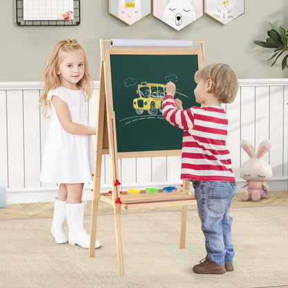 Adjustable Double-sided Easel with 4 Paint Cups-Natutral