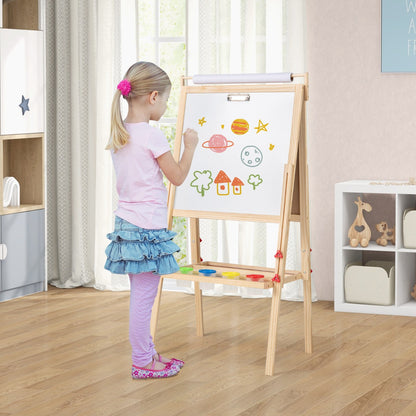 Adjustable Double-sided Easel with 4 Paint Cups-Natutral