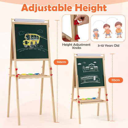 Adjustable Double-sided Easel with 4 Paint Cups-Natutral