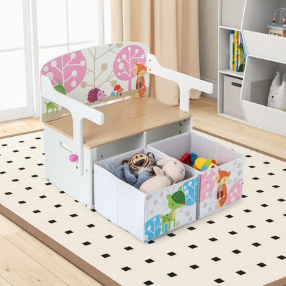 3 in 1 Kids Convertible Activity Bench with 2 Removable Fabric Bins for Drawing Playing-White