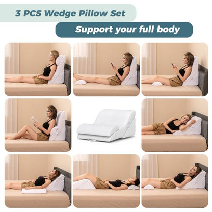 3-piece orthopedic wedge pillow set after surgery against snoring reading pillow white