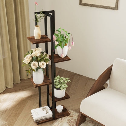 Set of 3 Indoor Plant Stands 4+5+6 Tier Corner Plant Holder with Anti-Tip Devices Brown