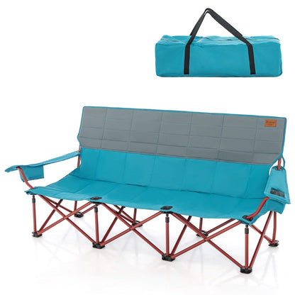 3 Person Folding Camping Chair with 2 Cup Holders &amp; Storage Bag-Navy