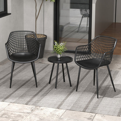 3 Piece Patio Chair Set with PP Seat and Tabletop-Black