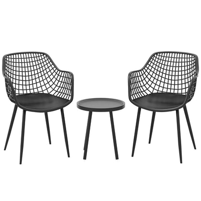 3 Piece Patio Chair Set with PP Seat and Tabletop-Black