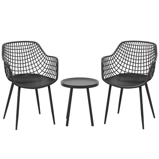 3 Piece Patio Chair Set with PP Seat and Tabletop-Black
