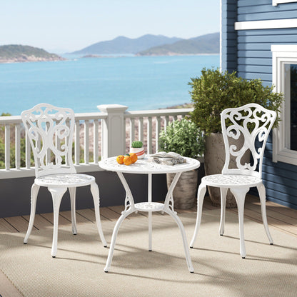 3 Piece Bistro Set with Umbrella Holes for Patio-White