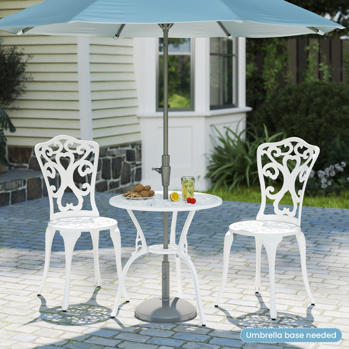 3 Piece Bistro Set with Umbrella Holes for Patio-White