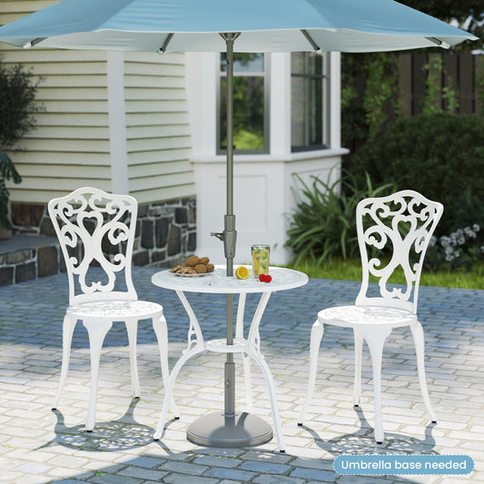 3 Piece Bistro Set with Umbrella Holes for Patio-White