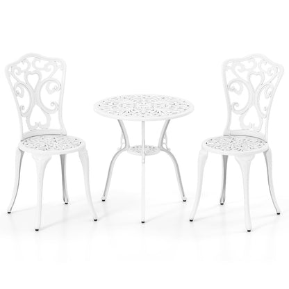 3 Piece Bistro Set with Umbrella Holes for Patio-White