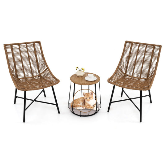 3 Piece Outdoor Furniture Set with Pet House-Light Brown