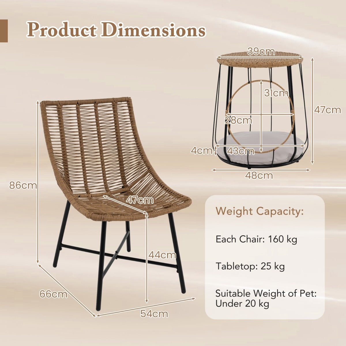 3 Piece Outdoor Furniture Set with Pet House-Light Brown