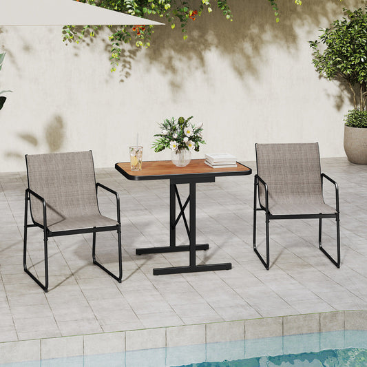 3-Piece Patio Bistro Set with Rectangle Dining Table and Fabric Armchairs-Brown