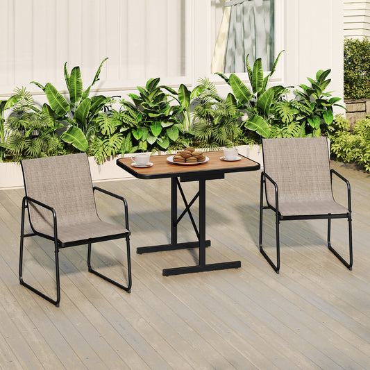 3-Piece Patio Bistro Set with Rectangle Dining Table and Fabric Armchairs-Brown