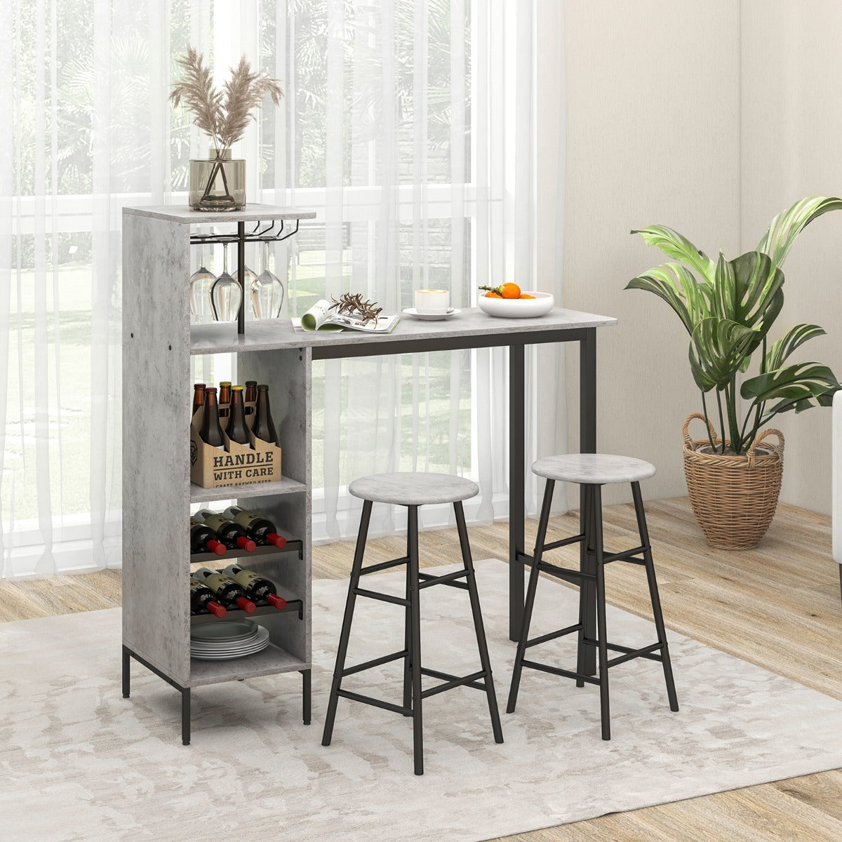 Counter Height Dining Table Set for Bistro Living Room-Grey