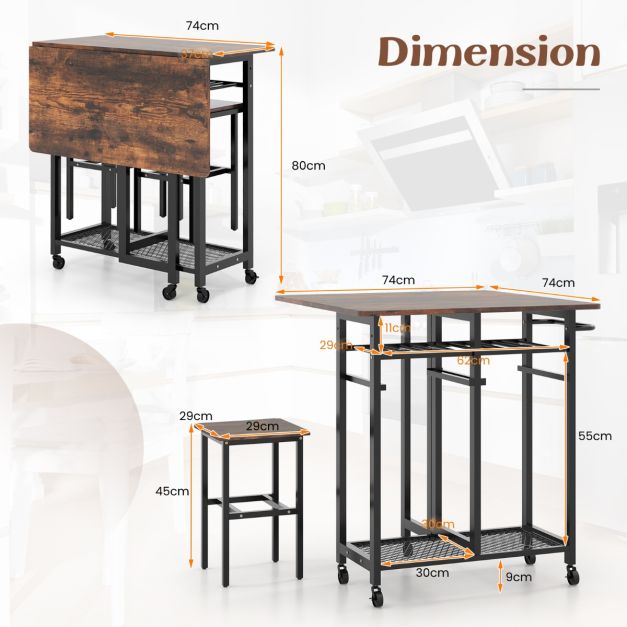 Extendable Dining Table Set with 6-Bottle Wine Rack-Rustic Brown