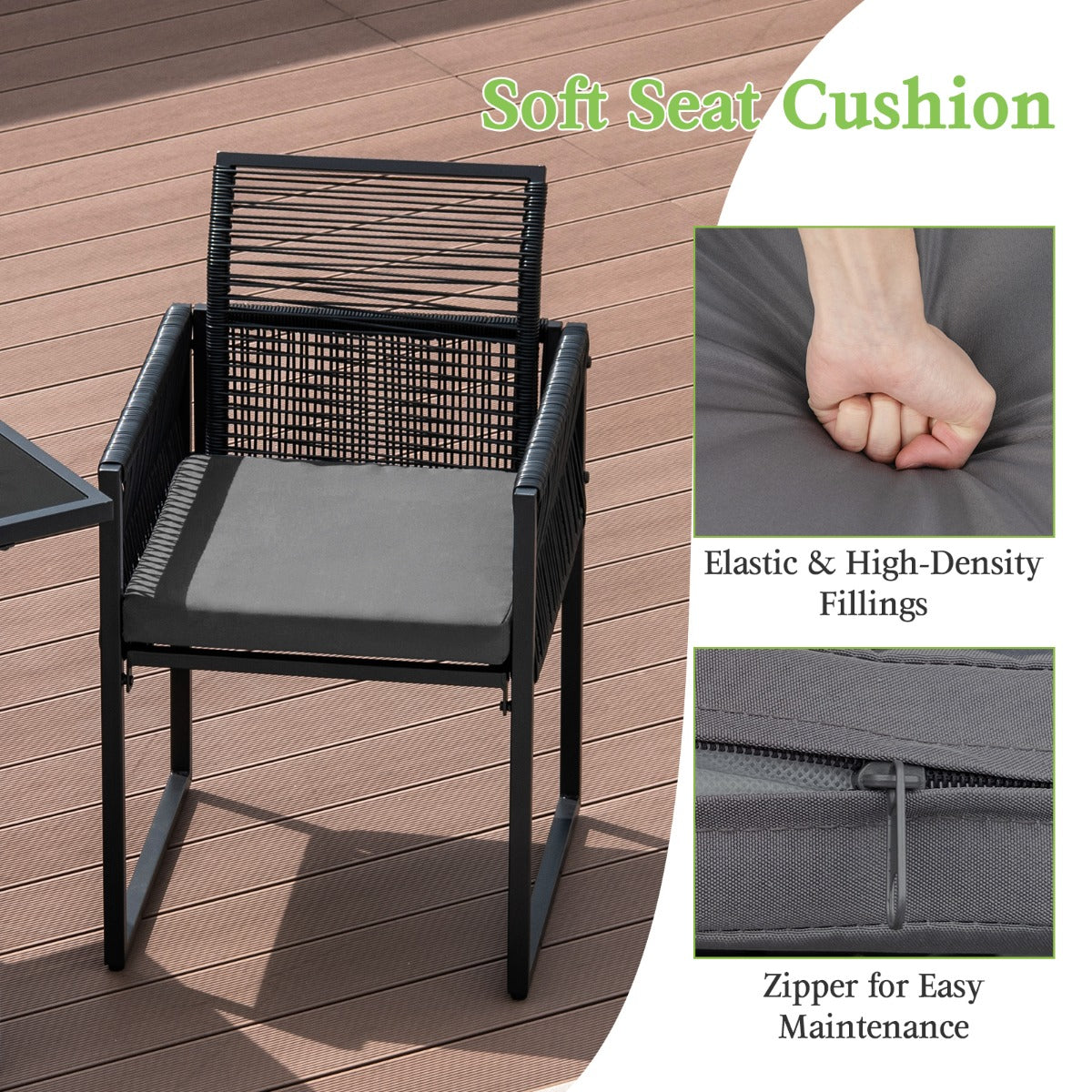 3 Pieces Space-Saving Patio Rattan Outdoor Dining Set-Black