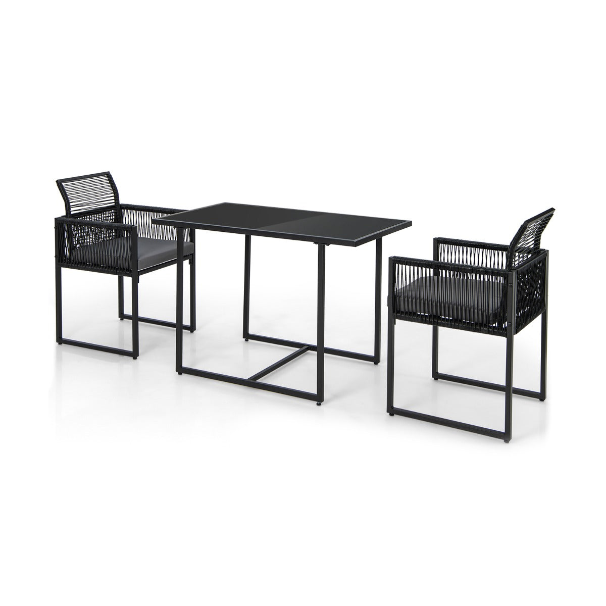 3 Pieces Space-Saving Patio Rattan Outdoor Dining Set-Black