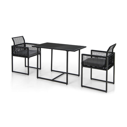 3 Pieces Space-Saving Patio Rattan Outdoor Dining Set-Black
