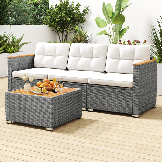 3-Seat Patio Couch Sofa with Deep Seating and Cushion-White
