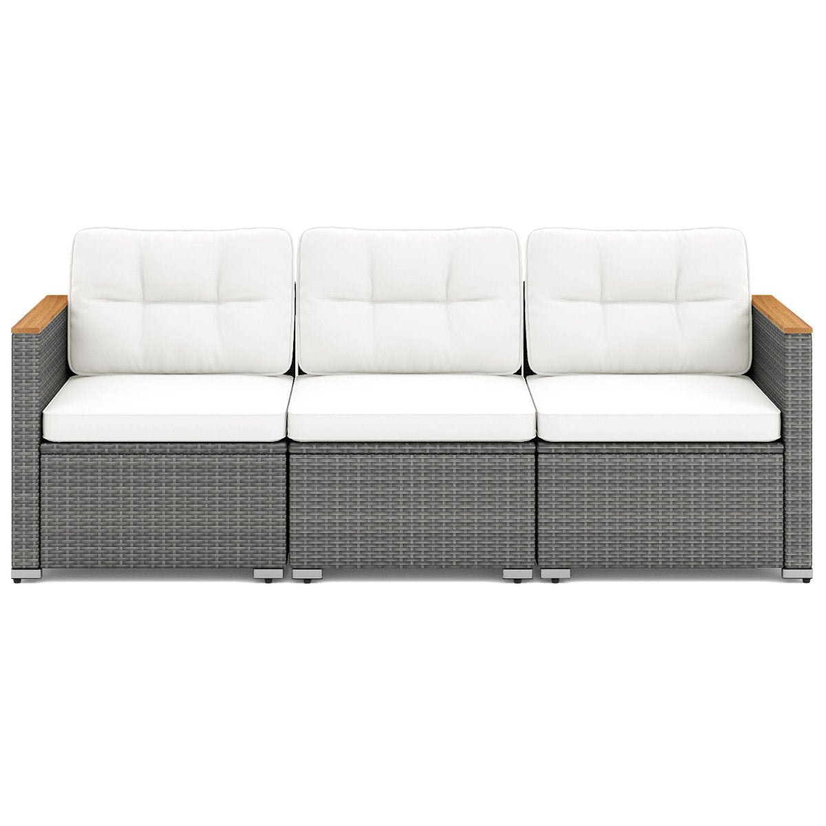 3-Seat Patio Couch Sofa with Deep Seating and Cushion-White