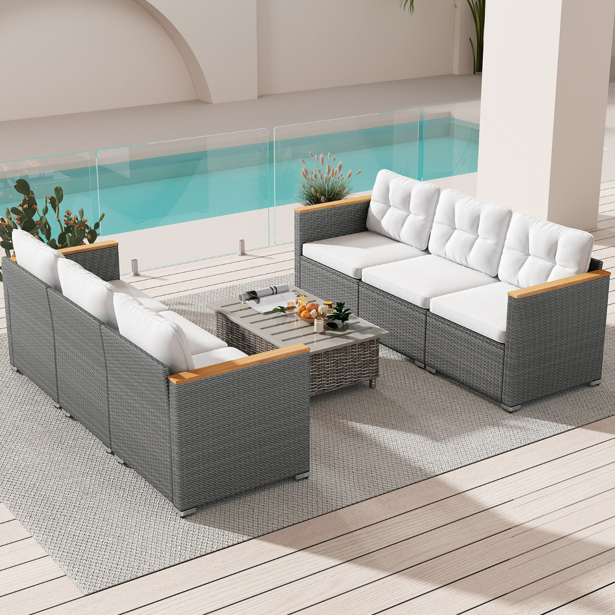 3-Seat Patio Couch Sofa with Deep Seating and Cushion-White