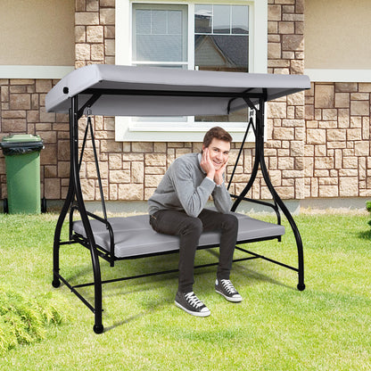 3 Seater Garden Swing Chair with Adjustable Canopy and Cushions-Grey