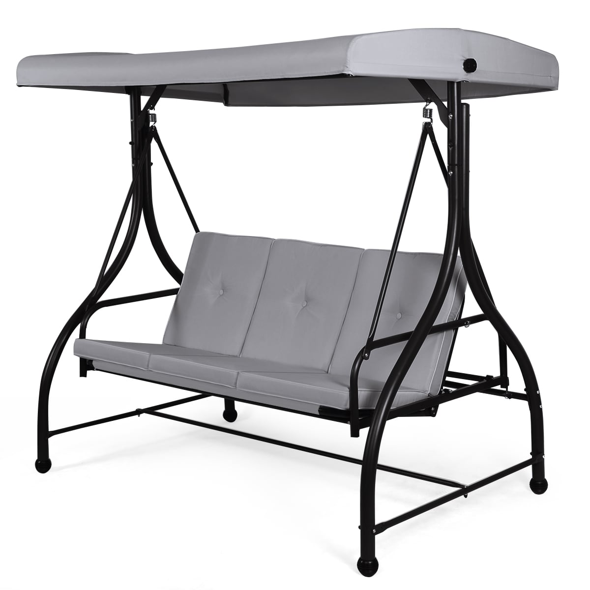 3 Seater Garden Swing Chair with Adjustable Canopy and Cushions-Grey