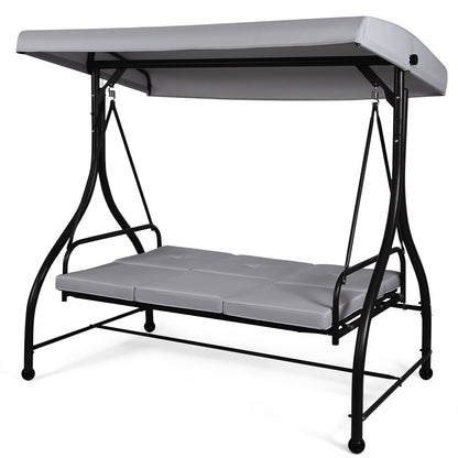 3 Seater Garden Swing Chair with Adjustable Canopy and Cushions-Grey