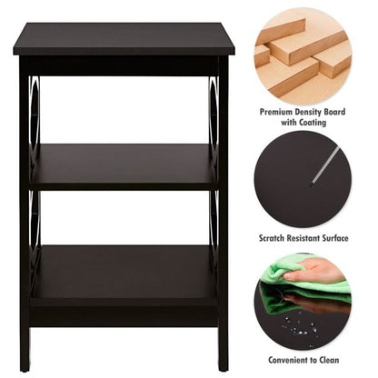 2 Pieces 3-tier Nightstand Sofa Side End Accent Table Storage Display Shelf-Espresso
