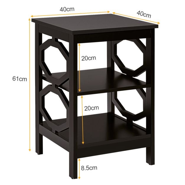 2 Pieces 3-tier Nightstand Sofa Side End Accent Table Storage Display Shelf-Espresso