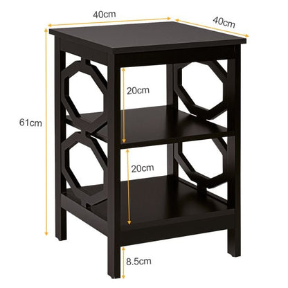 2 Pieces 3-tier Nightstand Sofa Side End Accent Table Storage Display Shelf-Espresso