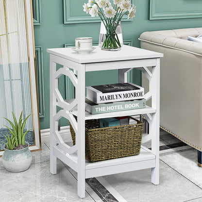 3-Tier Bedside Table with Storage Shelves for Living Room Bedroom Set of 2-White