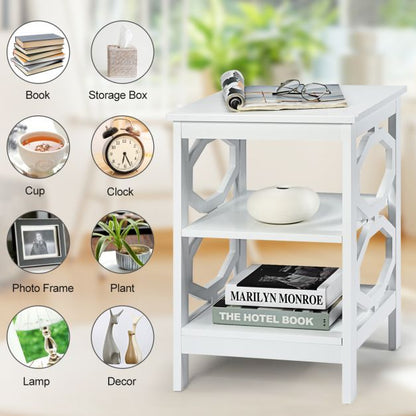 2 Pieces 3-tier Nightstand Sofa Side End Accent Table Storage Display Shelf-White