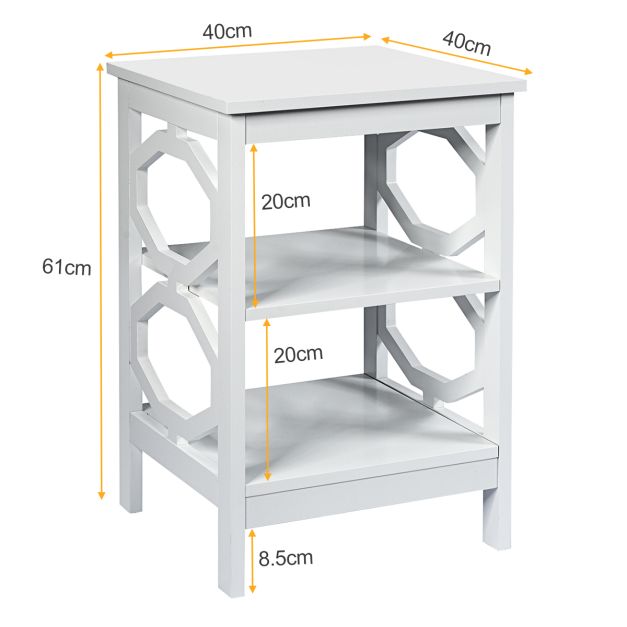 2 Pieces 3-tier Nightstand Sofa Side End Accent Table Storage Display Shelf-White