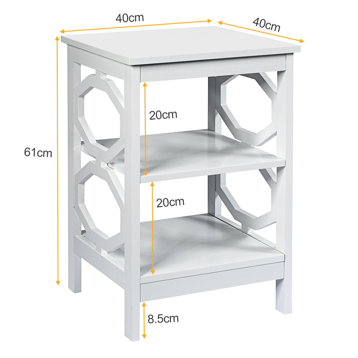 3-Tier Bedside Table with Storage Shelves for Living Room Bedroom Set of 2-White