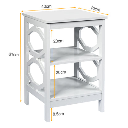 3-Tier Bedside Table with Storage Shelves for Living Room Bedroom Set of 2-White
