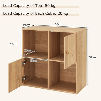3-Tier Bookshelf with Dual Anti-Tipping Kits and 2 Cabinets-Natural