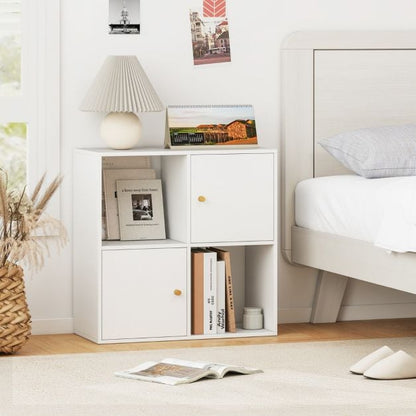 3-Tier Bookshelf with Dual Anti-Tipping Kits and 2 Cabinets-White