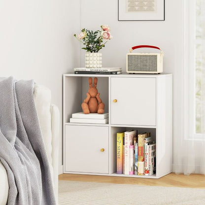 3-Tier Bookshelf with Dual Anti-Tipping Kits and 2 Cabinets-White