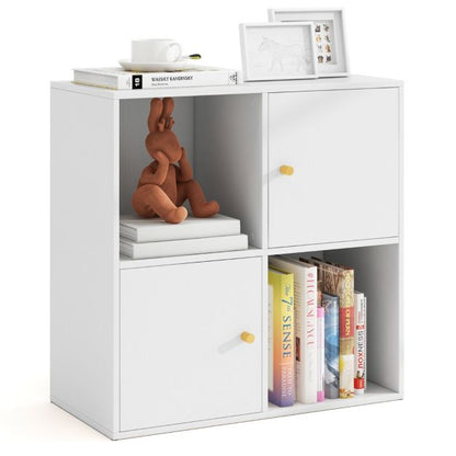 3-Tier Bookshelf with Dual Anti-Tipping Kits and 2 Cabinets-White
